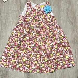 Girls' Floral Dress with Blue Accent